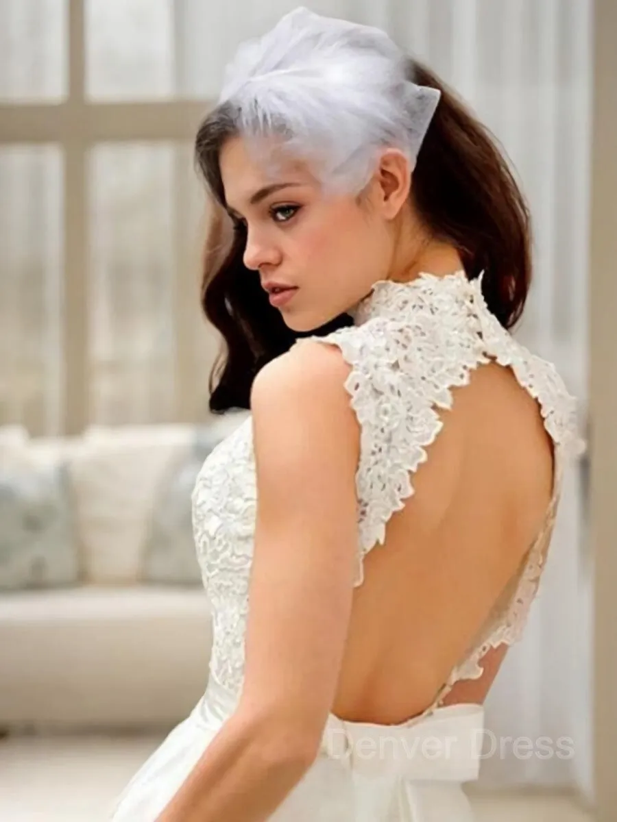 A-Line High Neck Knee-Length Tulle Wedding Dresses