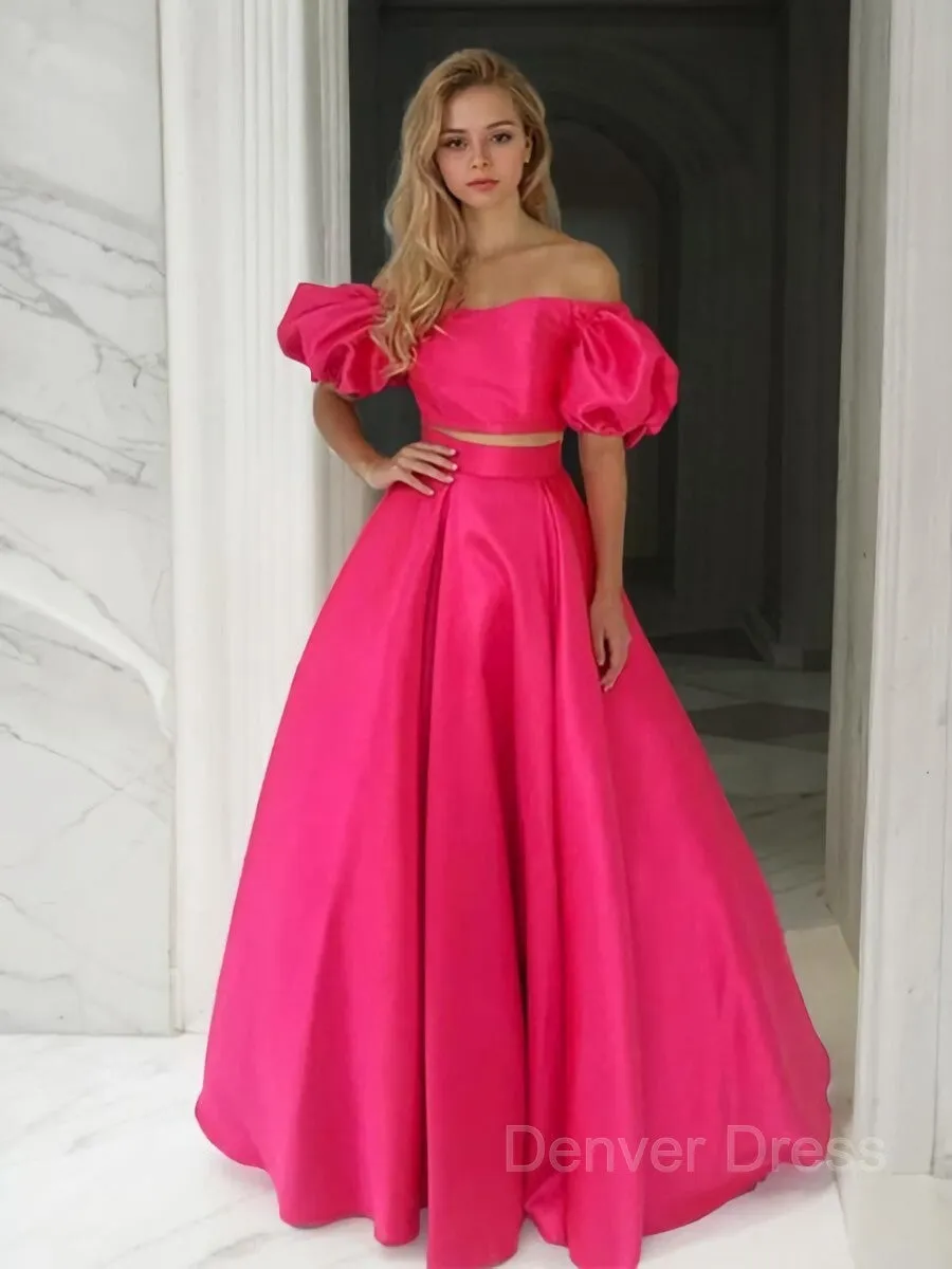 A-Line Off-the-Shoulder Floor-Length Satin Prom Dresses