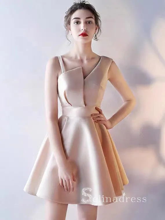 A-line Straps Pearl Pink Cheap Short Prom Dress Cute Homecoming Dresses #MHL127