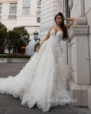 A-line Sweetheart Applique Wedding Dresses Rustic Wedding Gowns kop135
