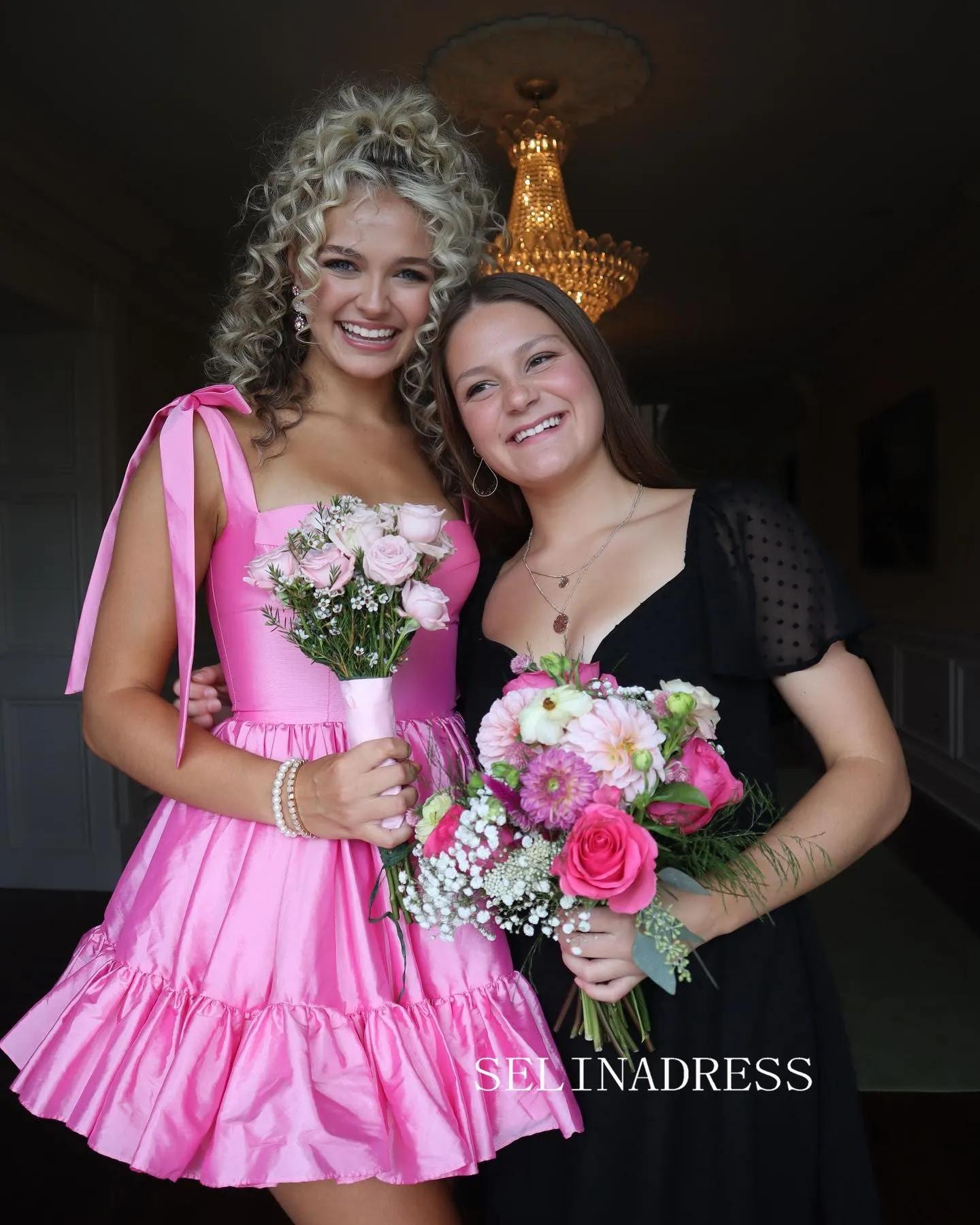 A-line Sweetheart Hot Pink Short Prom Dress Cute Satin Homecoming Dress JKW011