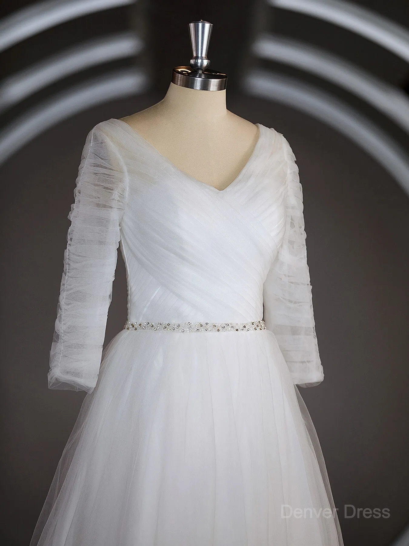 A-Line Sweetheart Sweep Train Tulle Wedding Dresses with Ruffles