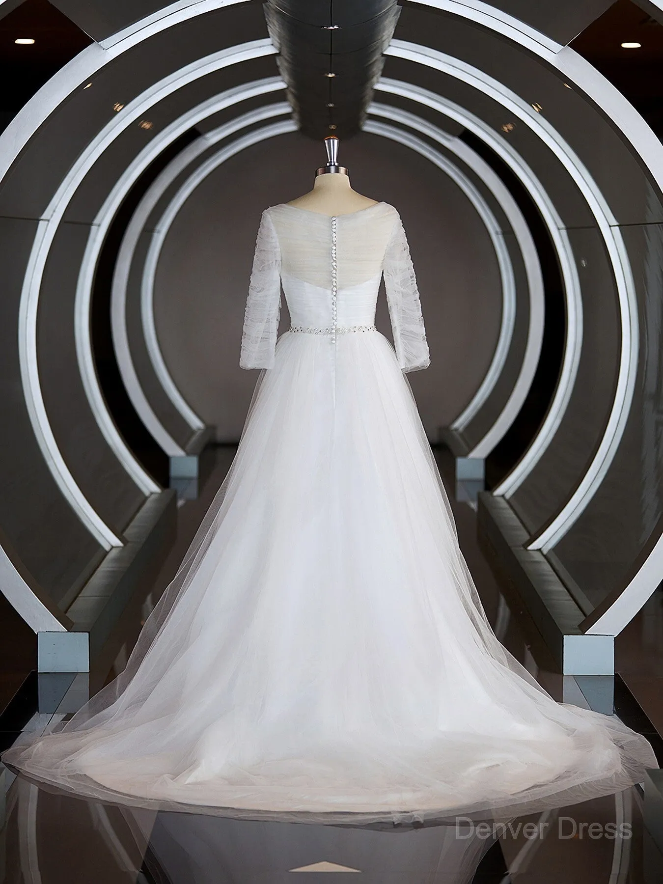 A-Line Sweetheart Sweep Train Tulle Wedding Dresses with Ruffles
