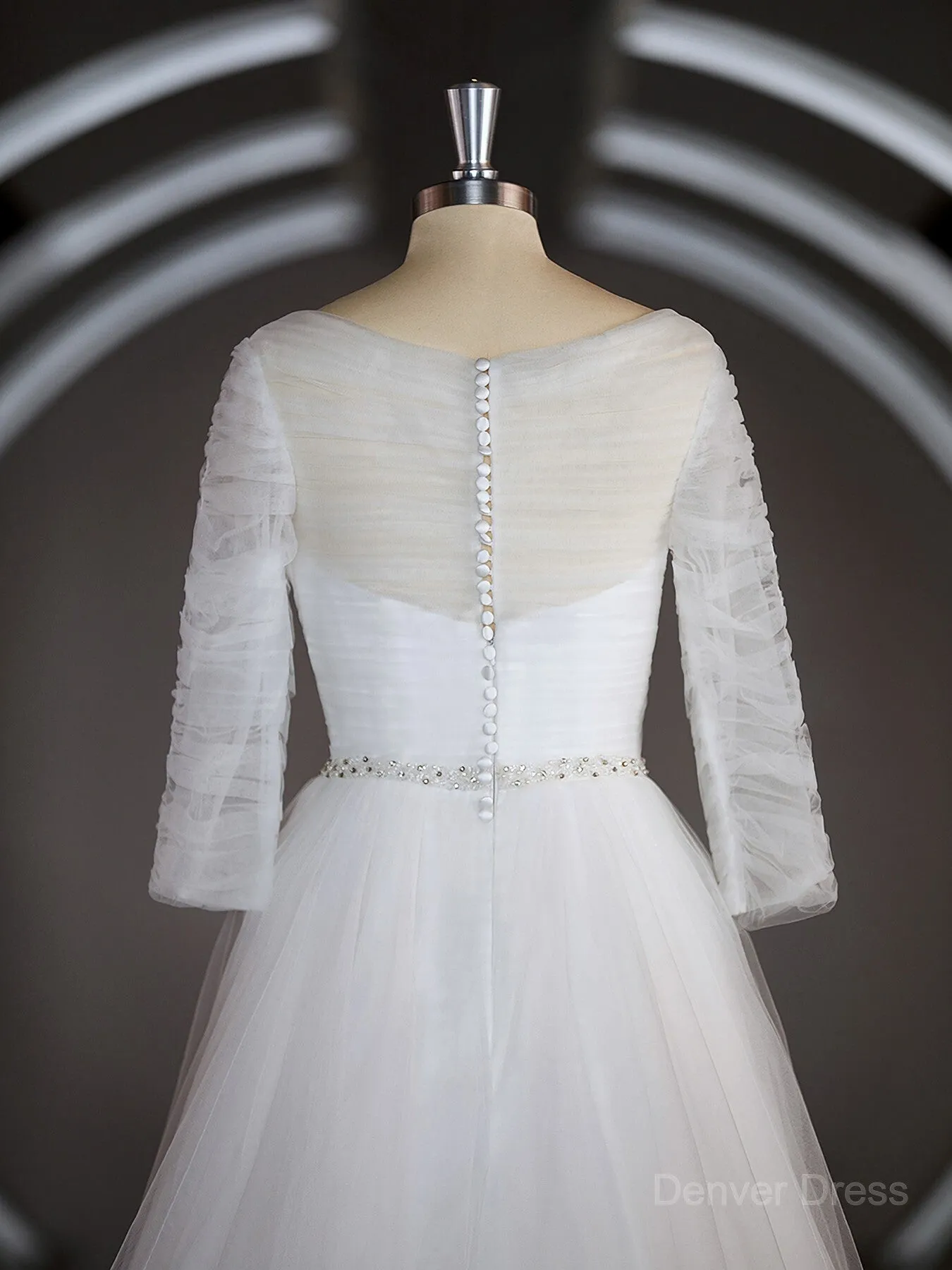 A-Line Sweetheart Sweep Train Tulle Wedding Dresses with Ruffles