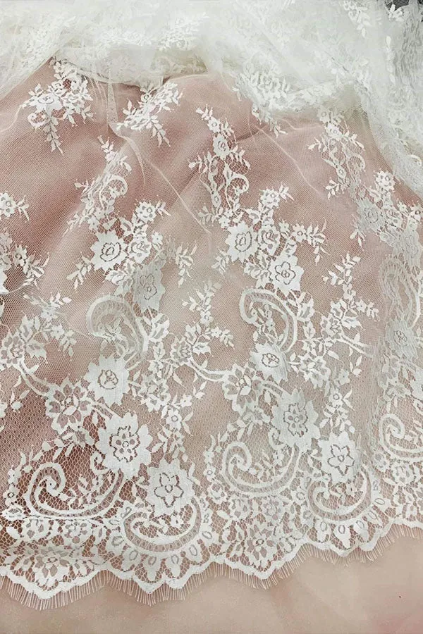 A Line V Neck Lace Wedding Dress