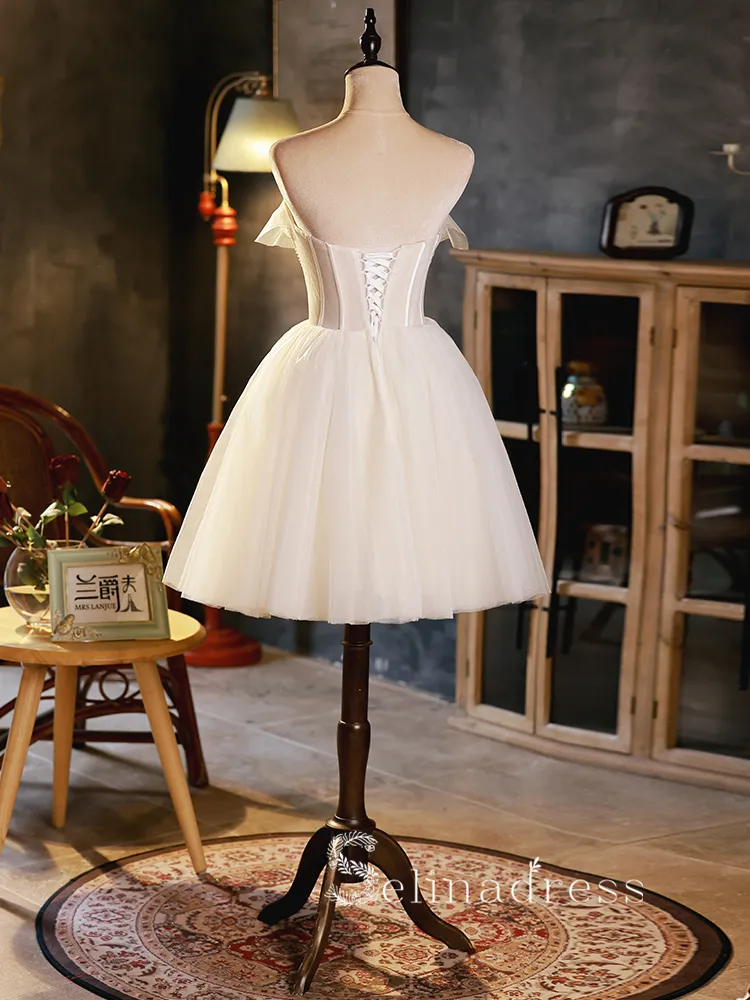 A-line White Strapless Cute Short Homecoming Dress Summer Outfits THL003