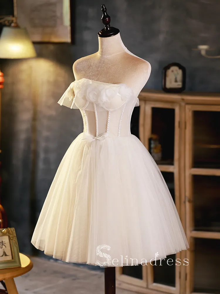 A-line White Strapless Cute Short Homecoming Dress Summer Outfits THL003