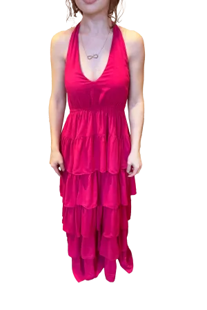 Andree Women's Hot Pink Long Ruffle Dress