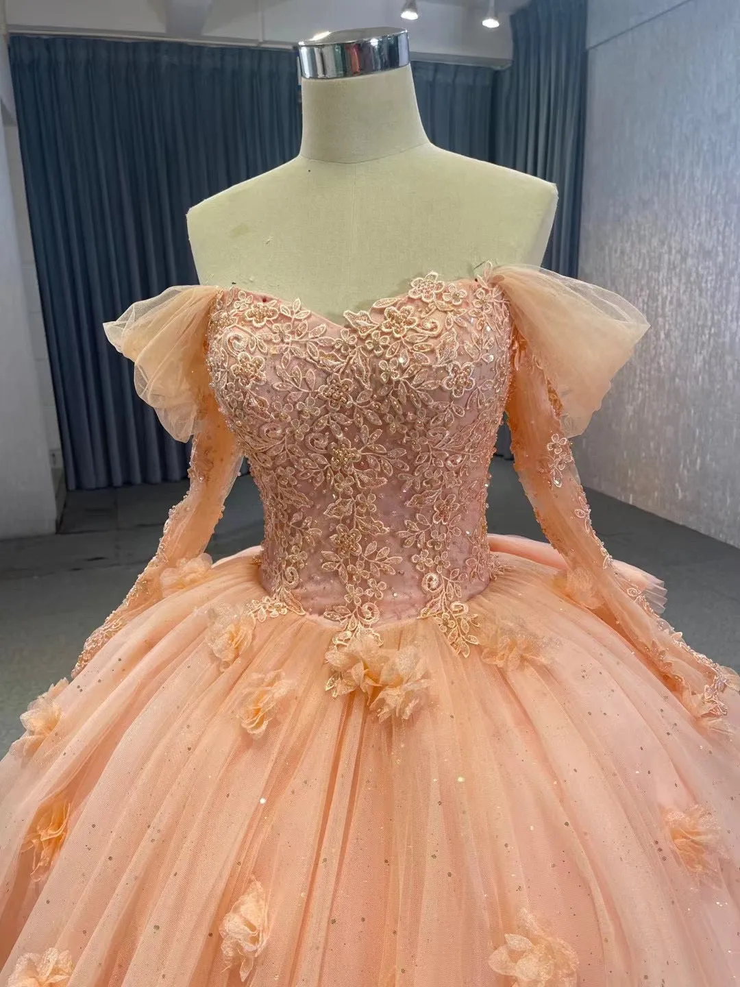 Beautiful Flower Ball Gowns Off-the-shoulder Sweet 16 Ball Gown Quinceanera Dress 231096