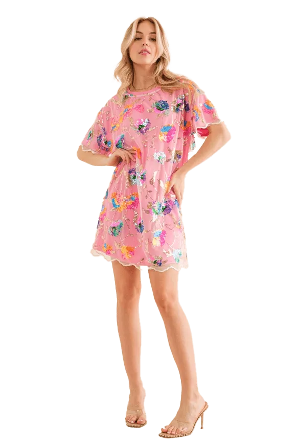 Blueb Sequin Floral Mini Dress