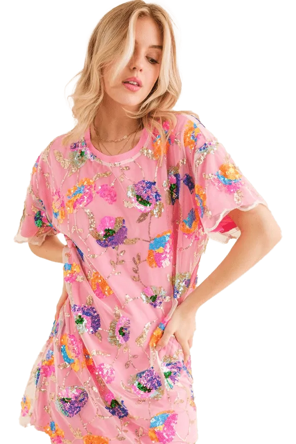 Blueb Sequin Floral Mini Dress