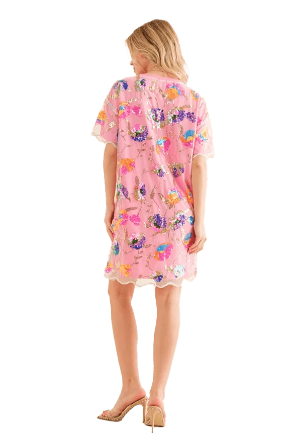 Blueb Sequin Floral Mini Dress