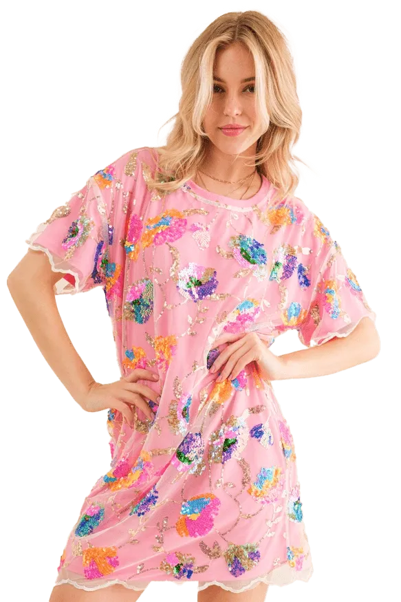 Blueb Sequin Floral Mini Dress