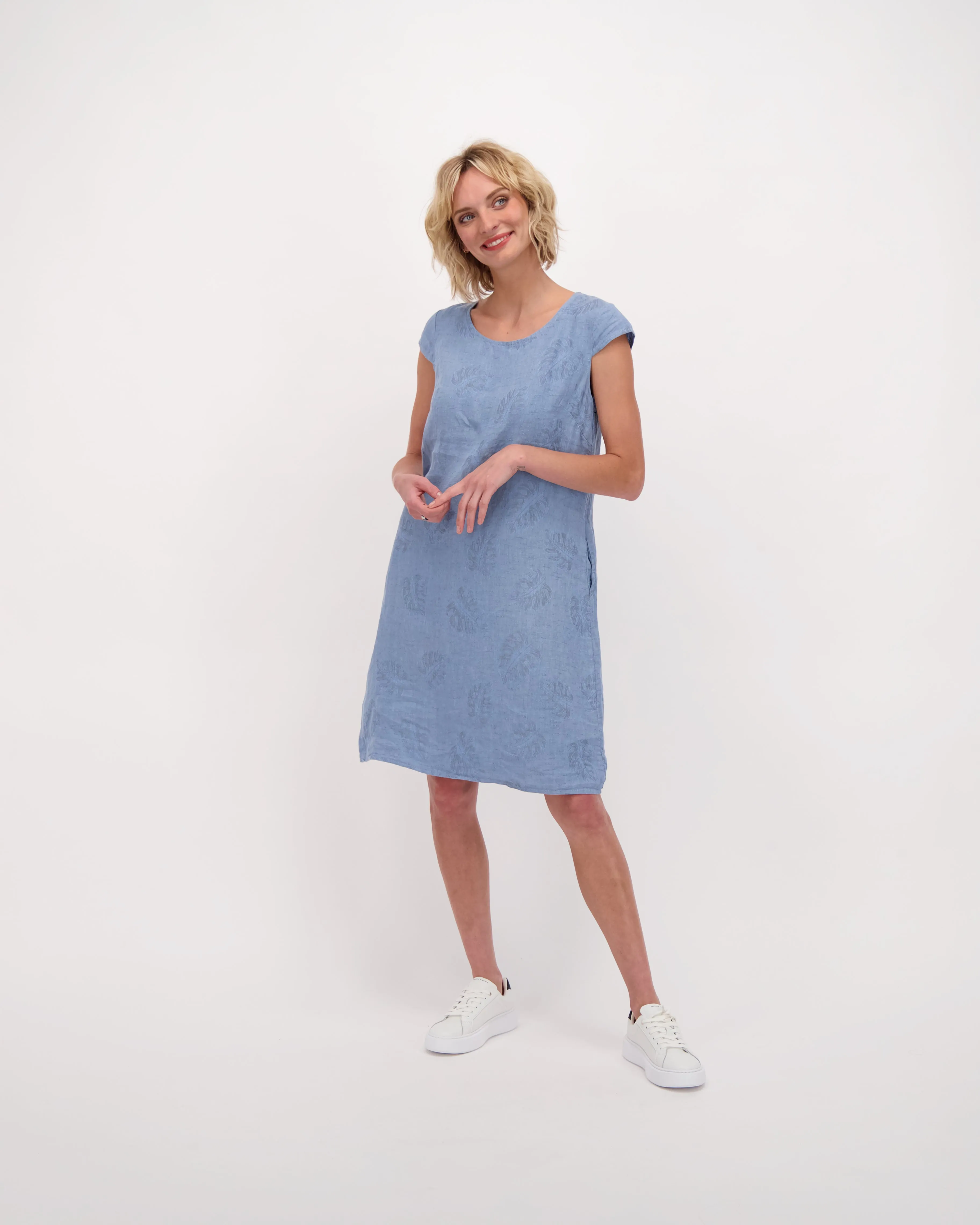 Cap Sleeve Linen Shift Dress