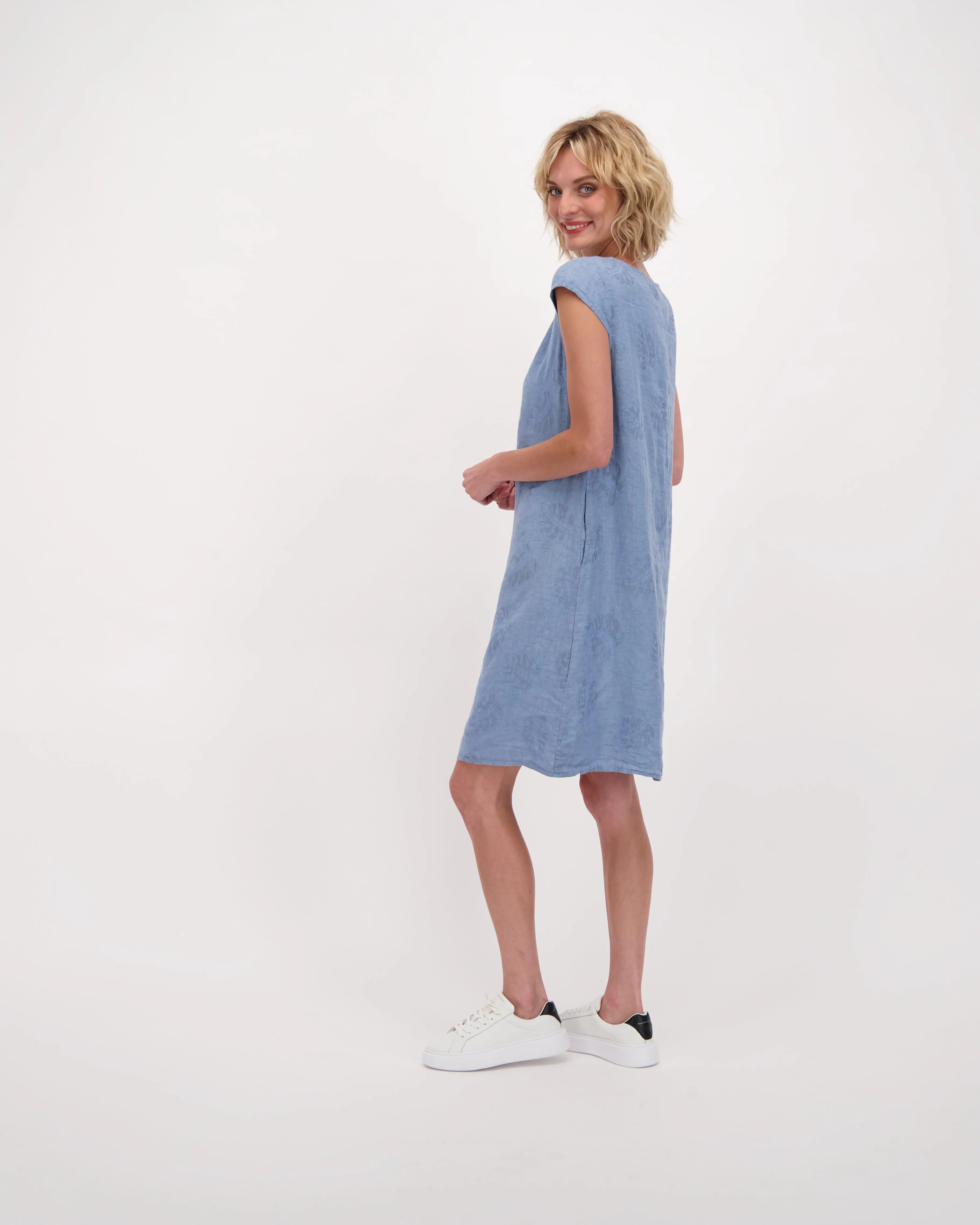 Cap Sleeve Linen Shift Dress
