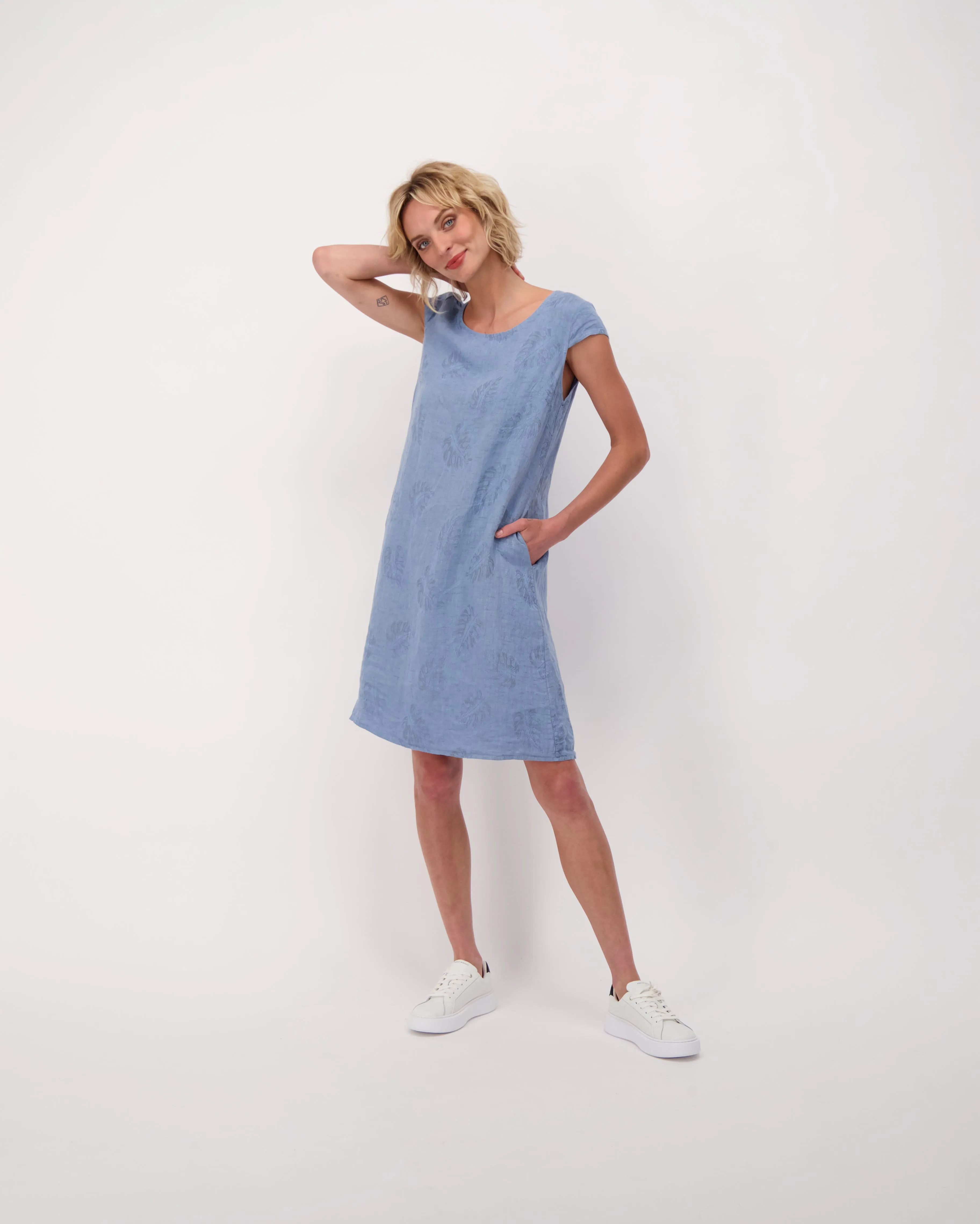 Cap Sleeve Linen Shift Dress