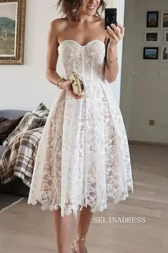 Cheap Sweetheart Lace Short Prom Dress Tea Length Homecoming Dress Formal Dresses jkw036