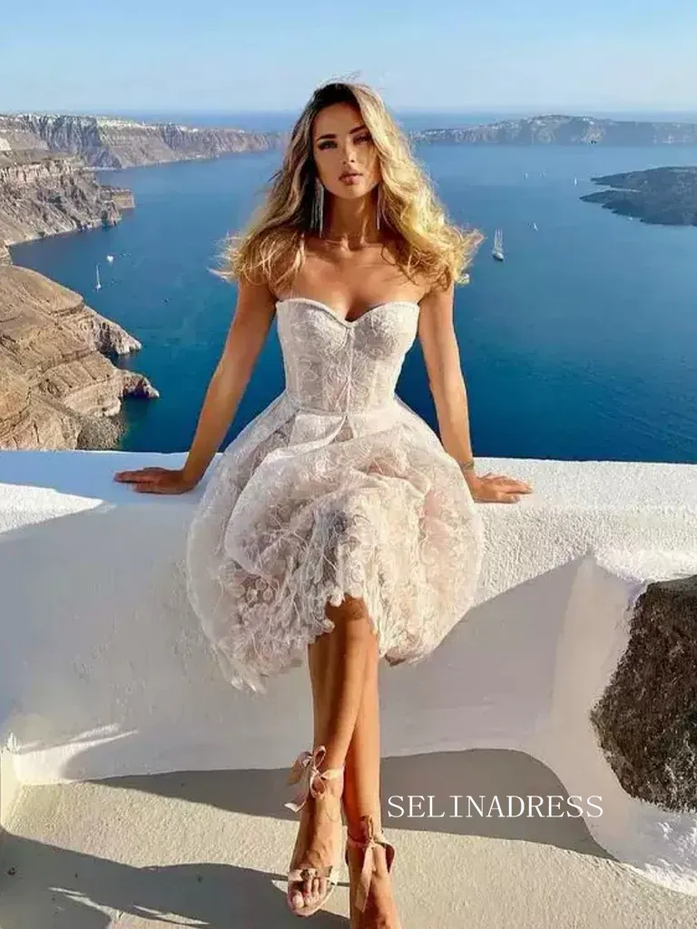 Cheap Sweetheart Lace Short Prom Dress Tea Length Homecoming Dress Formal Dresses jkw036