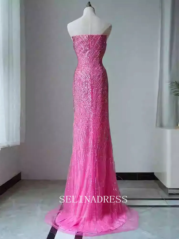 Chic Mermaid Beaded Long Prom Dresses With Removable Shoulder Strap Elegant Evening Dress TKL3086