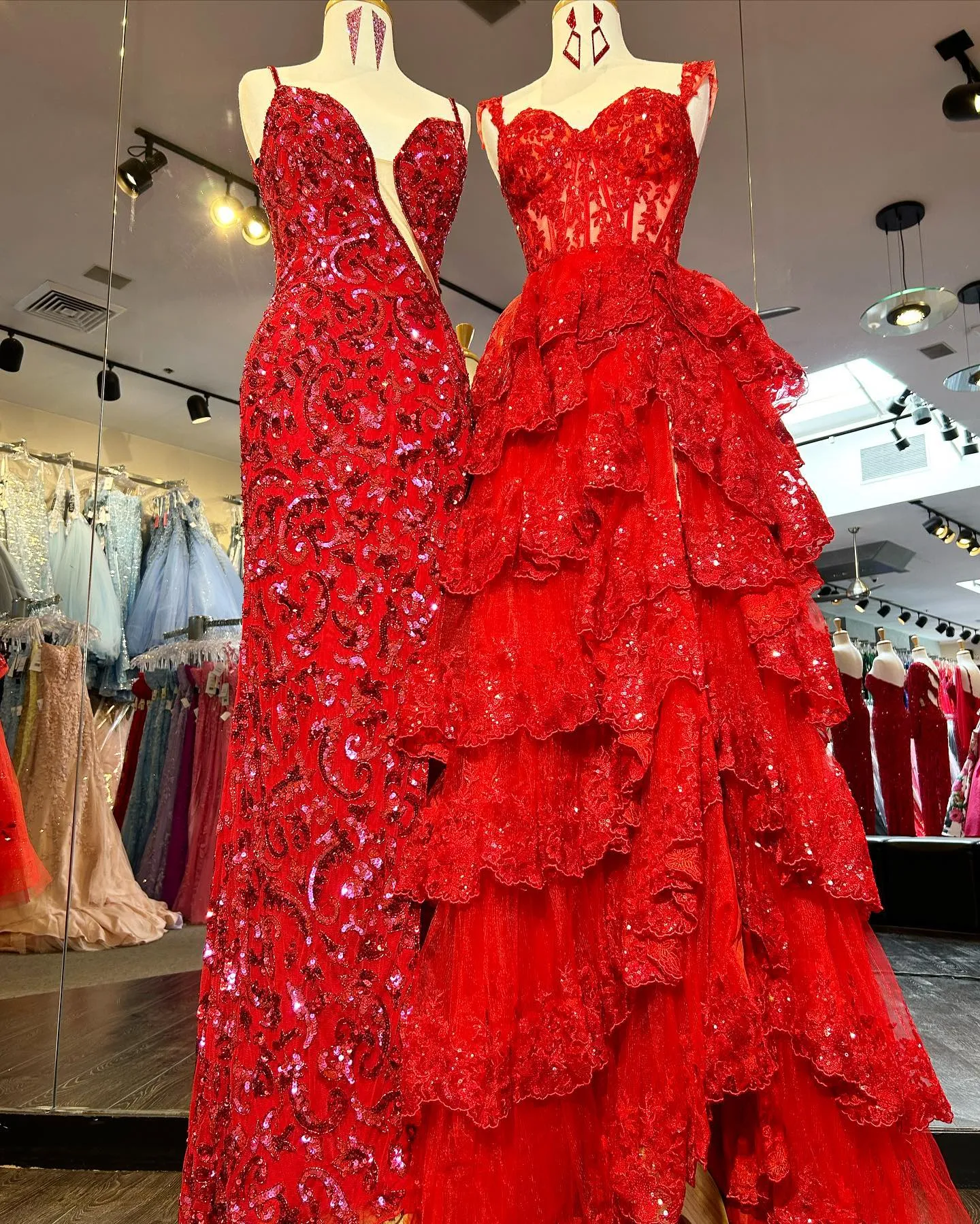 Elegant A-line Straps Lace Long Prom Dress Layered Formal Dress Evening Dress #JKP004