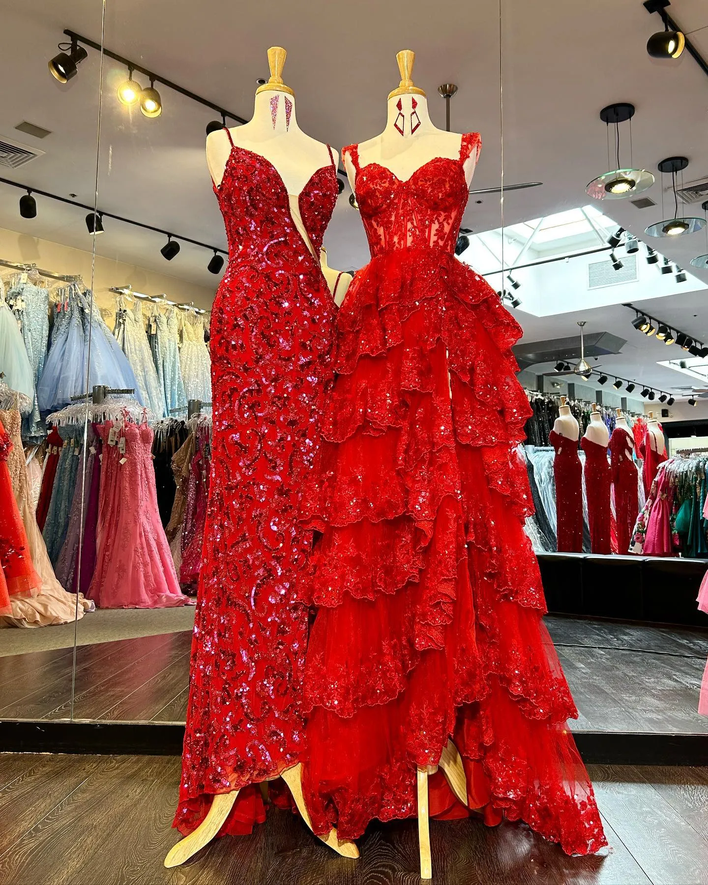 Elegant A-line Straps Lace Long Prom Dress Layered Formal Dress Evening Dress #JKP004
