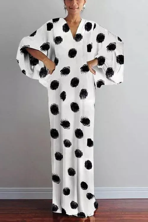 Geometry V Neck Bat Maxi Dress