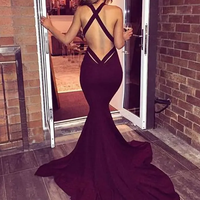 Gorgeous V Neck Mermaid With Train Burgundy 2025 Long Sexy Prom Dresses