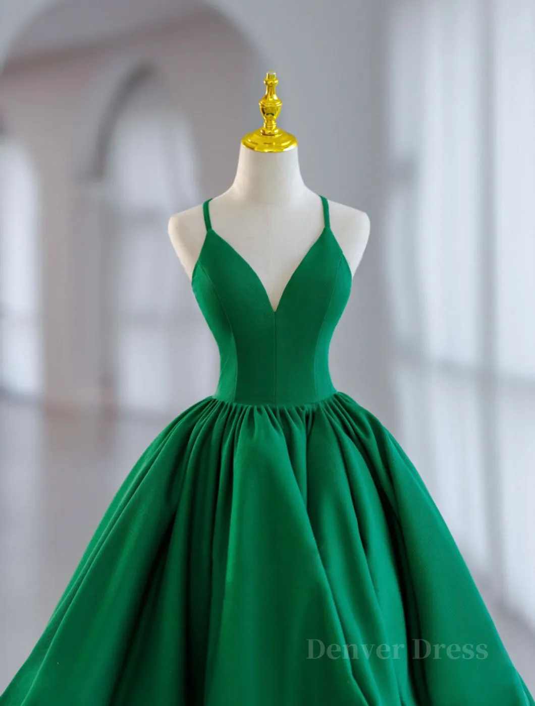 Green Ball Gown Satin Short Prom Dress Green Satin Evening Dress