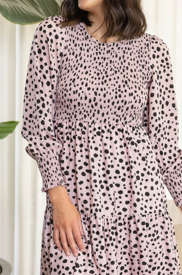 JARRAH MIDI DRESS - Dusty Pink Animal