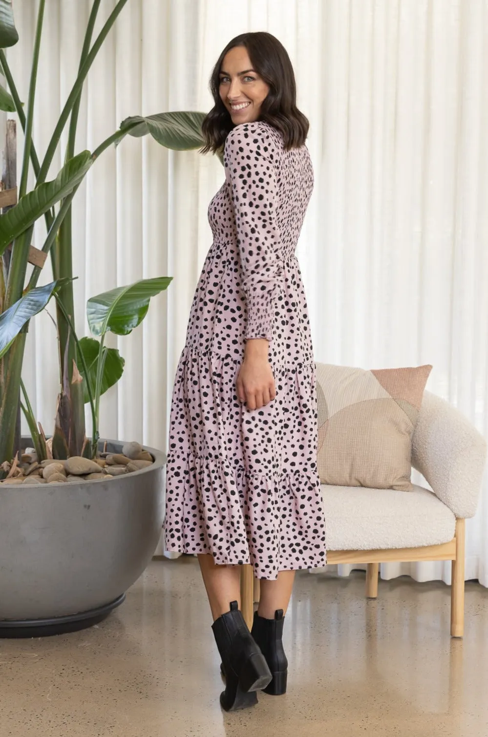 JARRAH MIDI DRESS - Dusty Pink Animal