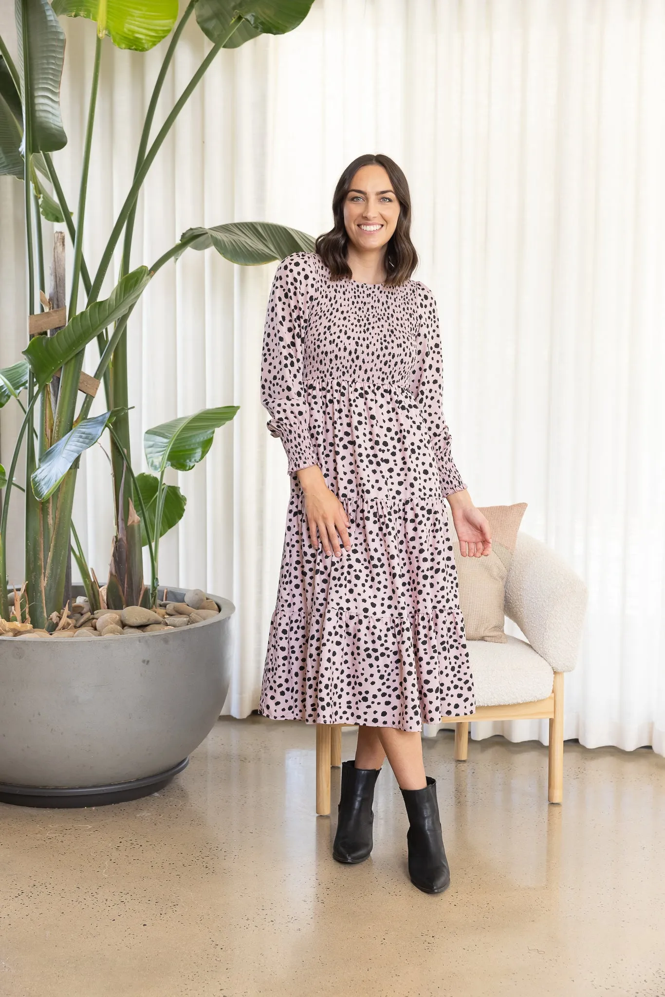 JARRAH MIDI DRESS - Dusty Pink Animal
