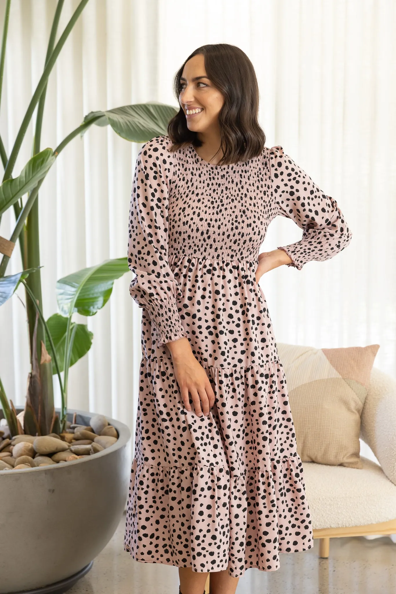 JARRAH MIDI DRESS - Dusty Pink Animal