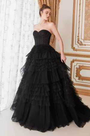 Lala Strapless Corset Ruffle Ballgown Prom Dress 6201017IRR-Black LaDivine A1017 Andrea & Leo A1017 Cinderella Divine A1017