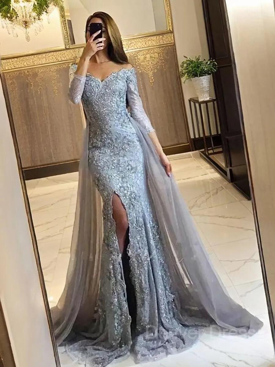 Mermaid Off-the-Shoulder Sweep Train Tulle Evening Dresses With Leg Slit