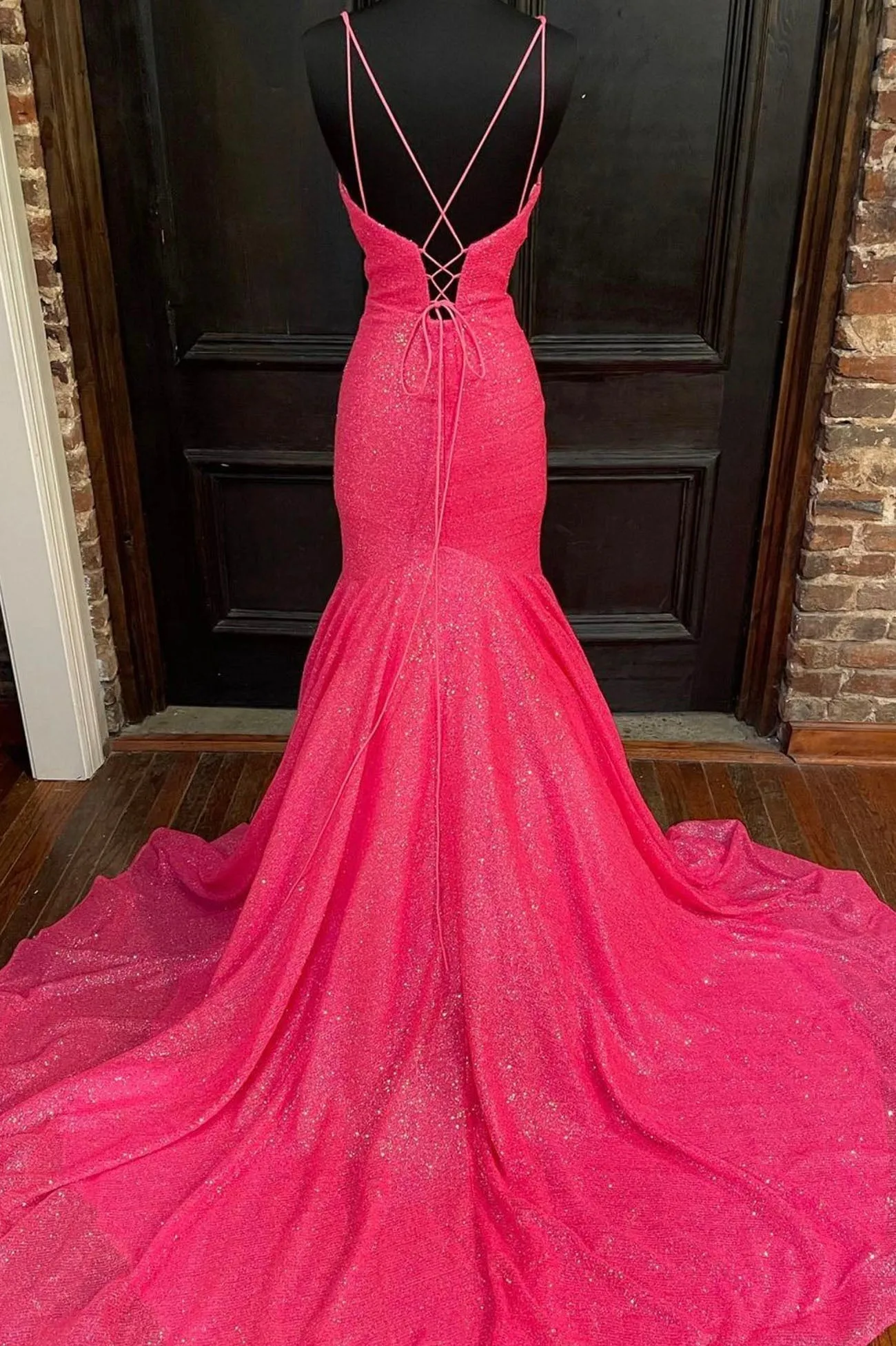 Mermaid Sequins Long Prom Dresses V-Neck Evening Party Dresses