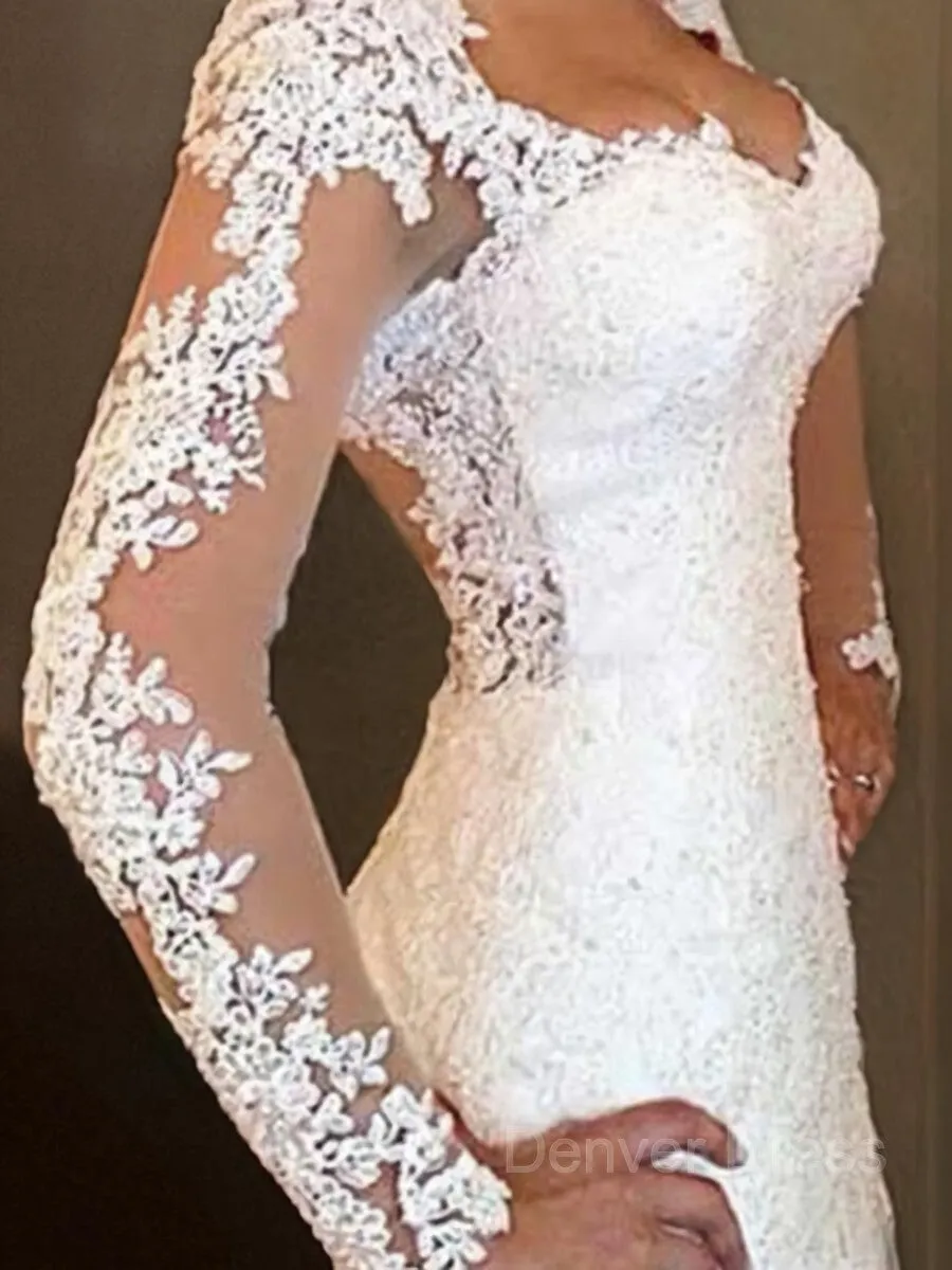 Mermaid V-neck Sweep Train Lace Wedding Dresses With Appliques Lace