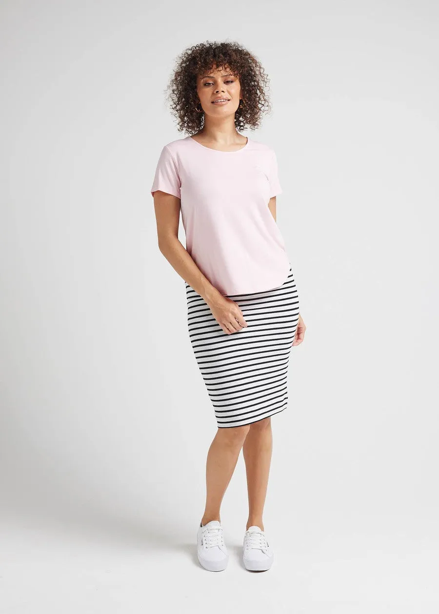 Midi Bamboo Whitney Tube Skirt - Grey Marle & Black Stripe