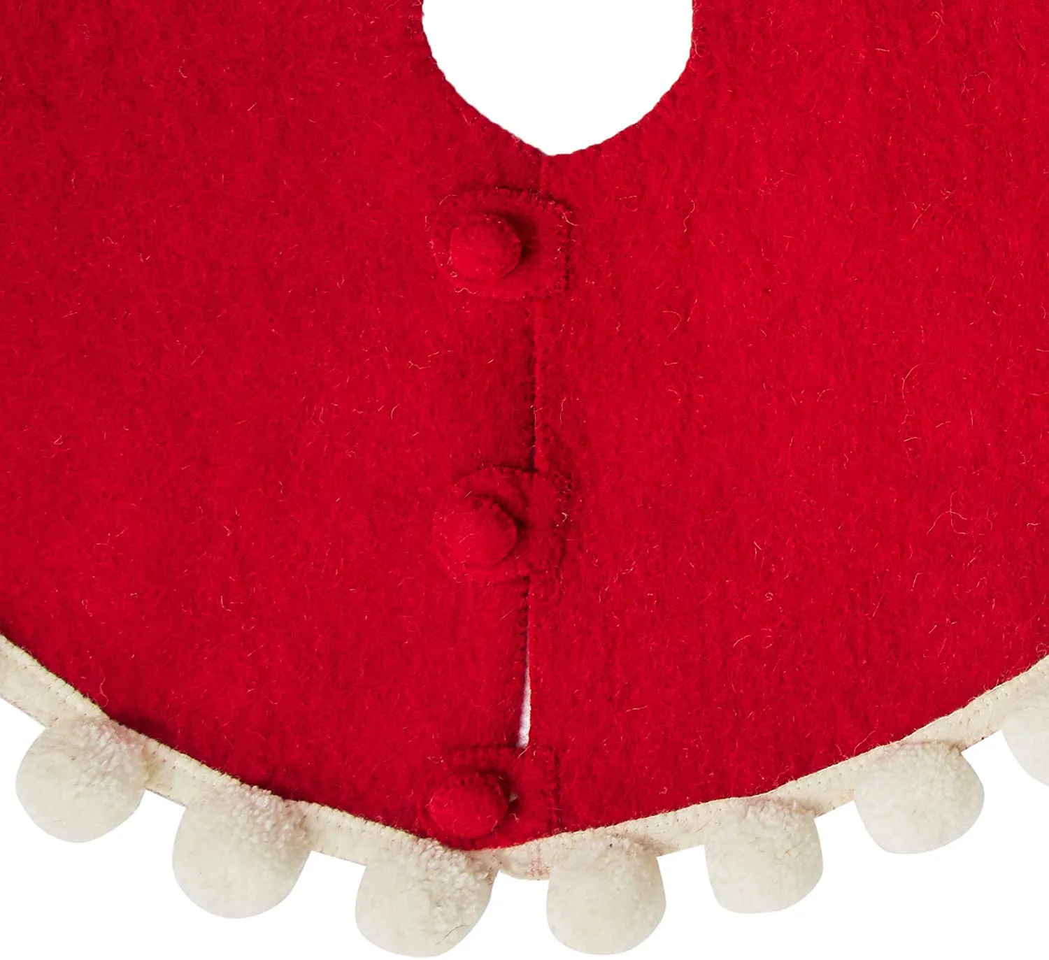 Mini Christmas Tree Skirt - Pom Poms on Red - in Hand Felted Wool - 26"