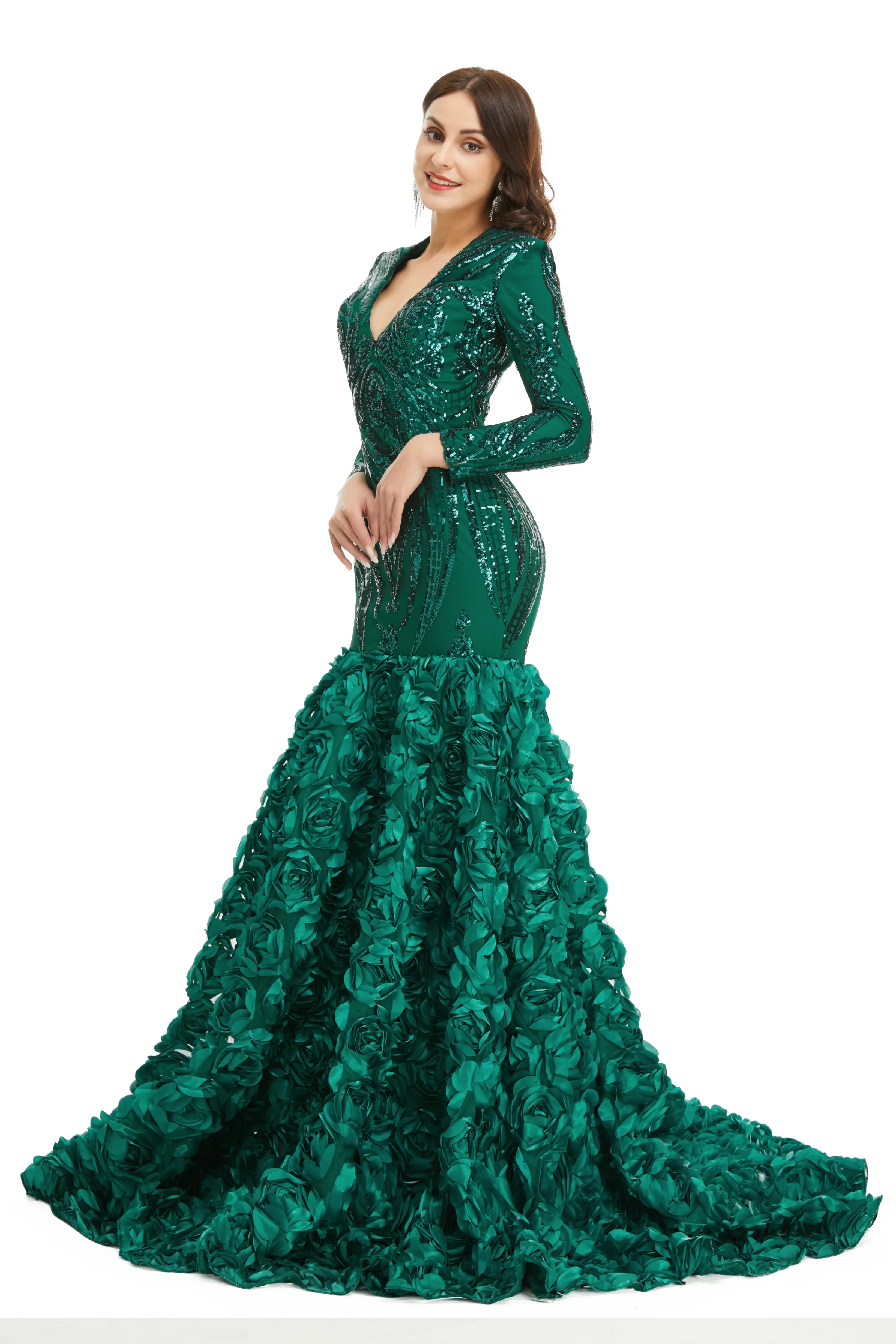 Prom Dresses Long V Neck Prom Gowns Full Sleeve Formal Dress Floor Length Dress 2025