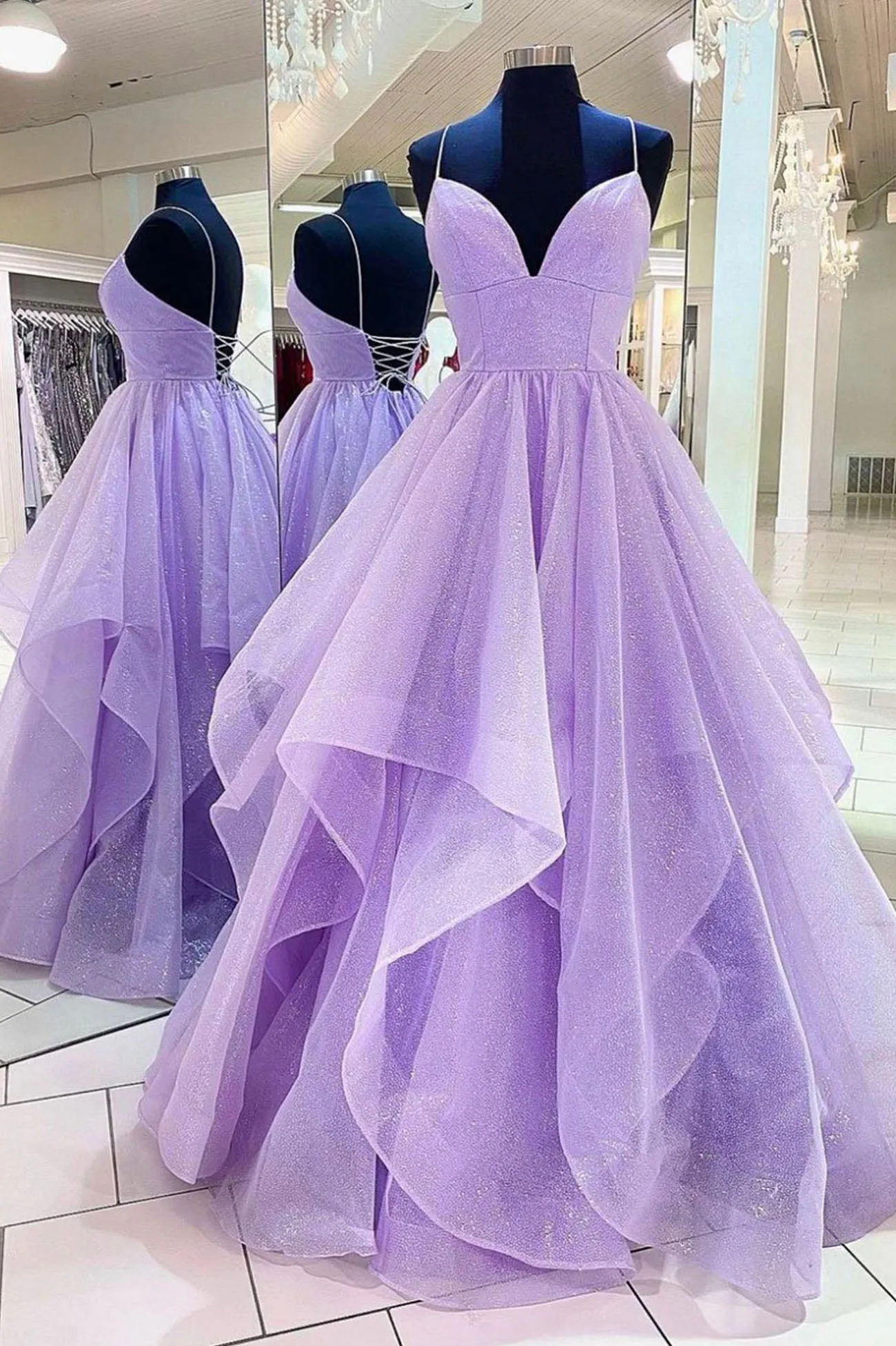Purple A-Line Tulle Long Prom Dresses Purple Party Evening Gowns