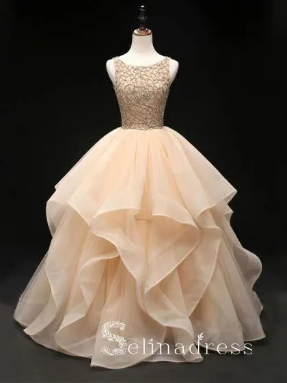Quinceanera Ball Gowns Prom Dresses Long Open Back Bateau Unique Evening Gowns SED142