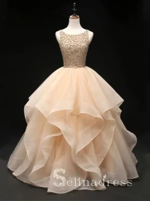 Quinceanera Ball Gowns Prom Dresses Long Open Back Bateau Unique Evening Gowns SED142