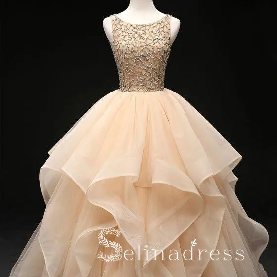 Quinceanera Ball Gowns Prom Dresses Long Open Back Bateau Unique Evening Gowns SED142