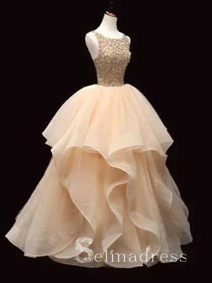 Quinceanera Ball Gowns Prom Dresses Long Open Back Bateau Unique Evening Gowns SED142