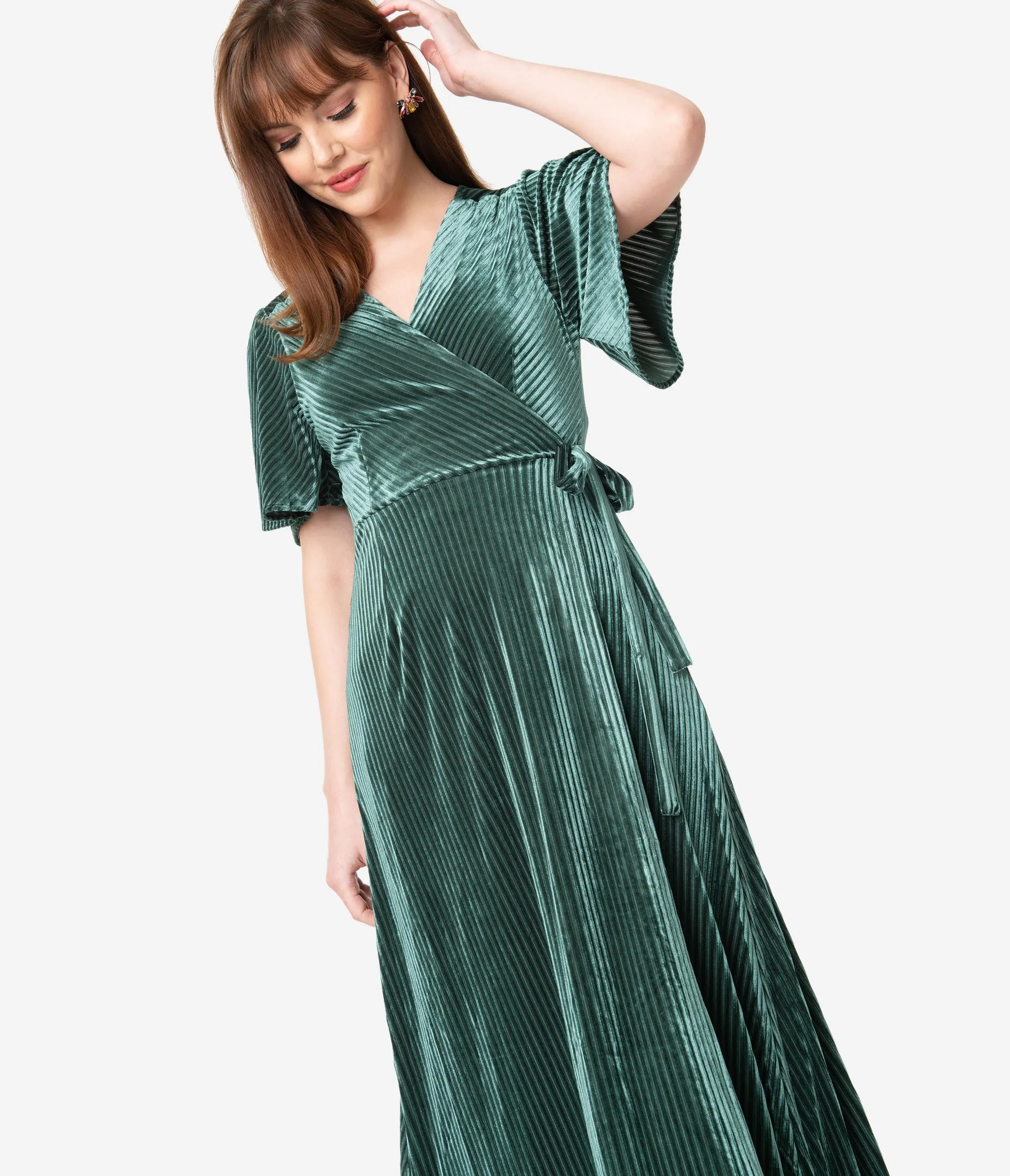 Sage Green Corduroy Velvet Maxi Wrap Dress