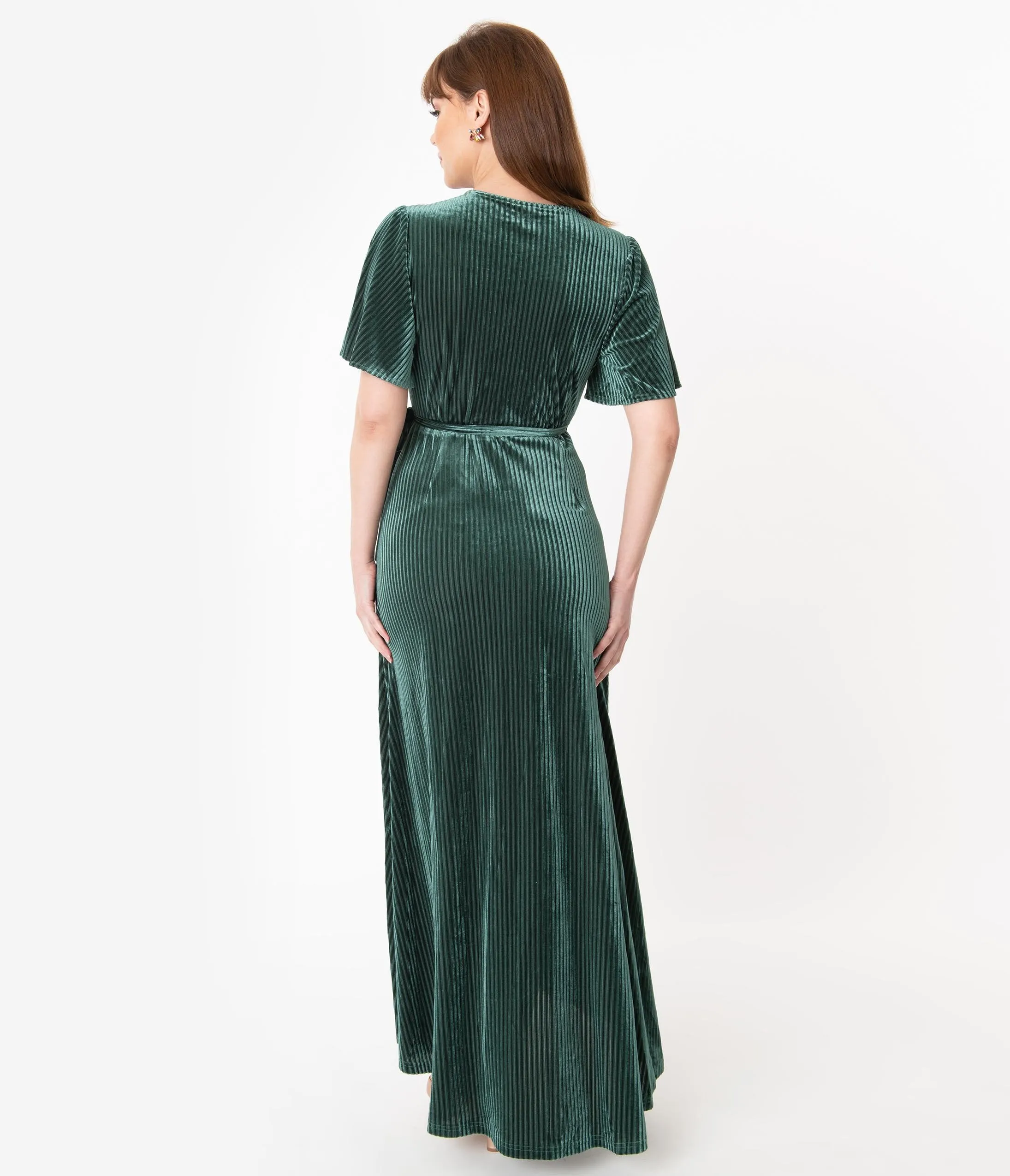 Sage Green Corduroy Velvet Maxi Wrap Dress