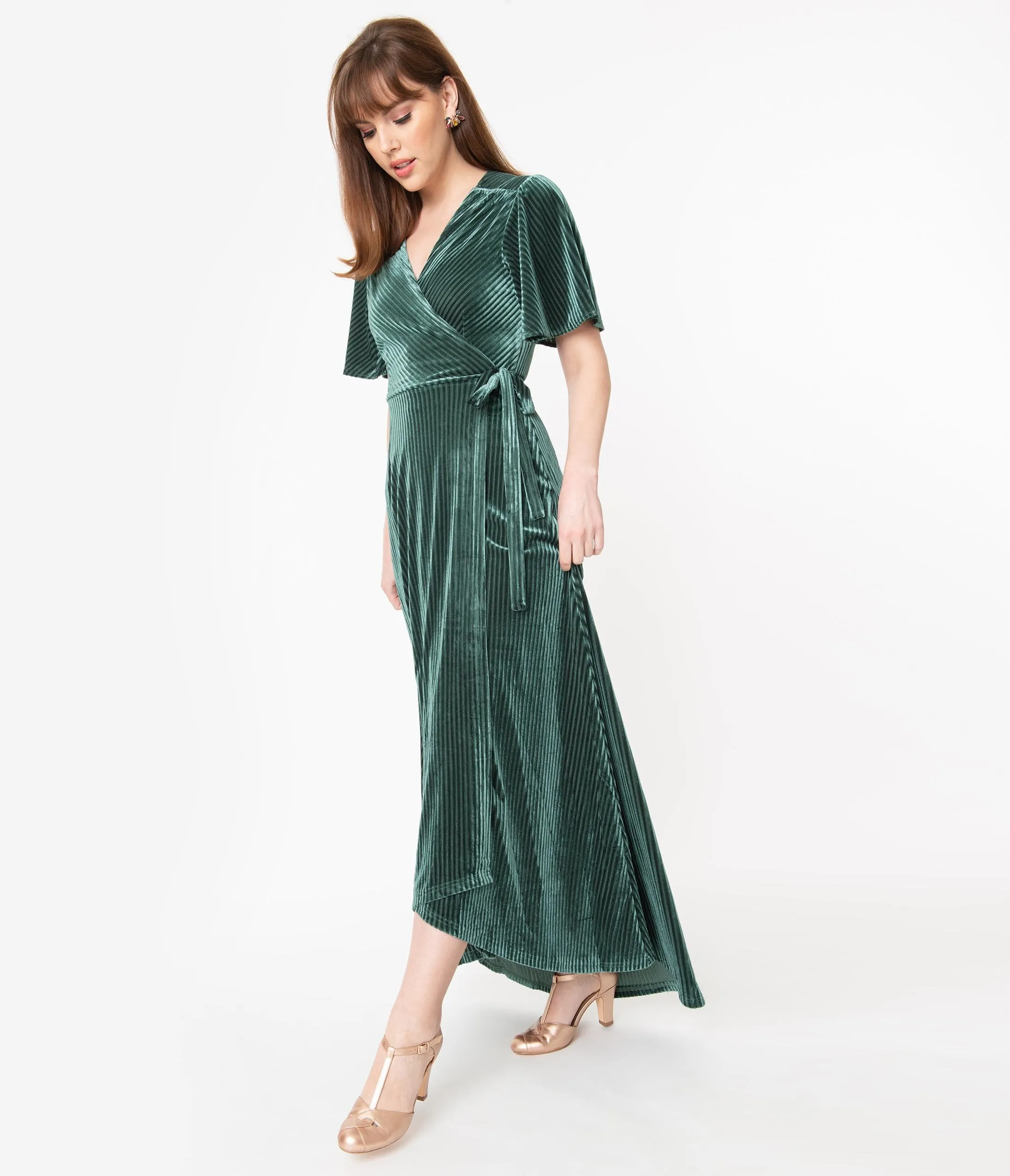 Sage Green Corduroy Velvet Maxi Wrap Dress