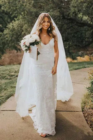 Spaghetti Straps Rose Lace Beach Wedding Dress