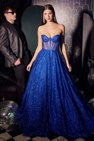 Sparkle Strapless Glitter Corset Ballgown Prom Dress 740275TRR-Royal LaDivine CD275 Cinderella Divine CD275