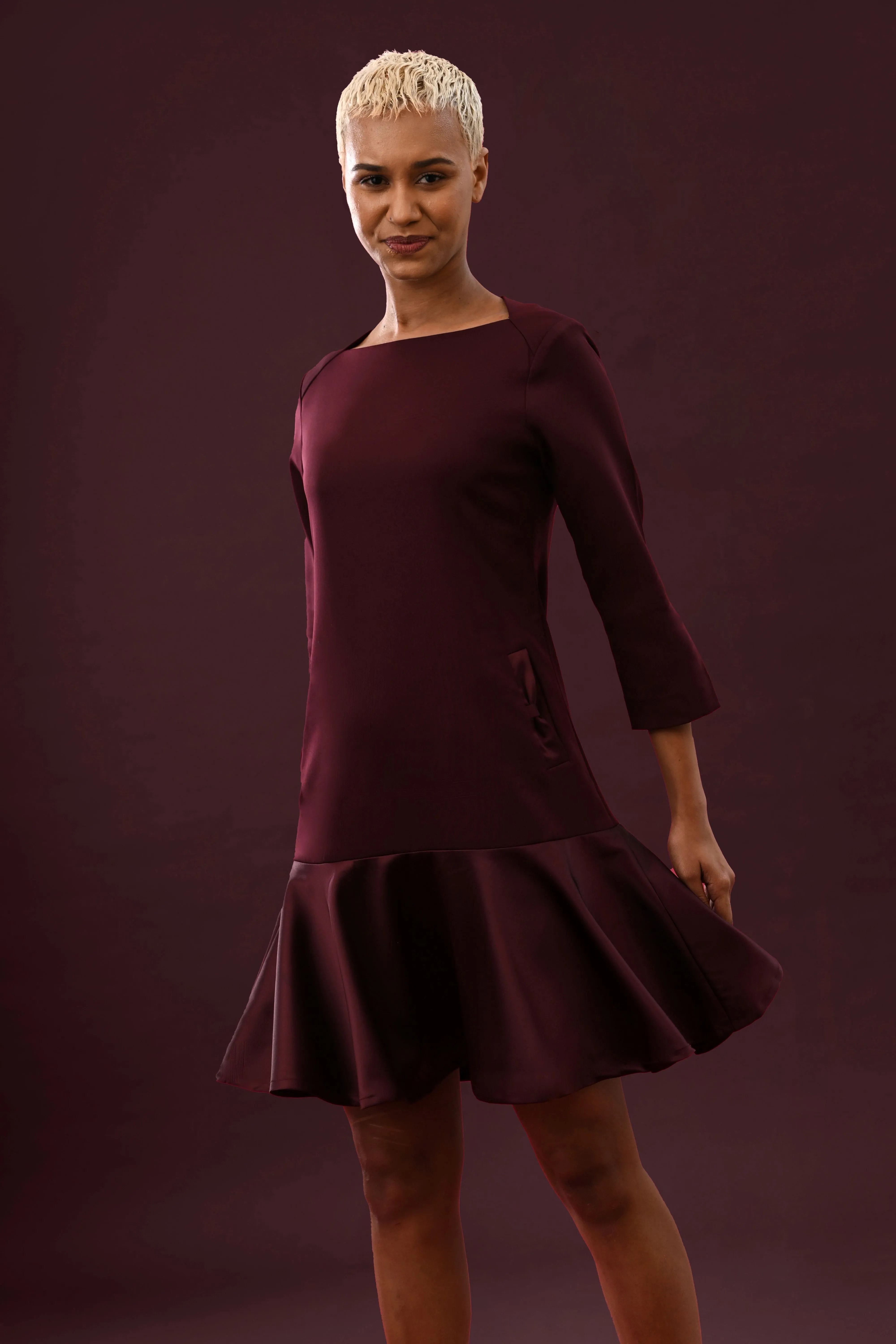 Vogue Low Flare Crepe Shift Dress